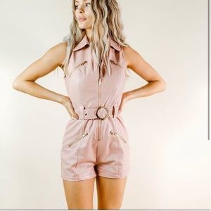 Pink faux leather romper